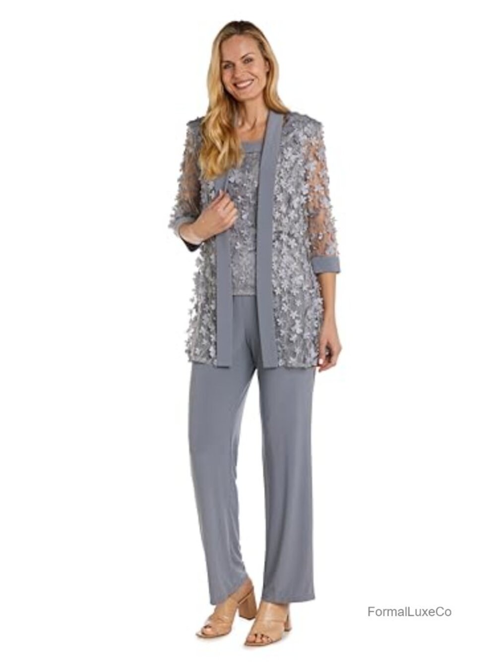 Women's 2-Piece Mesh Mock Top & Pant Set Formal Evening
